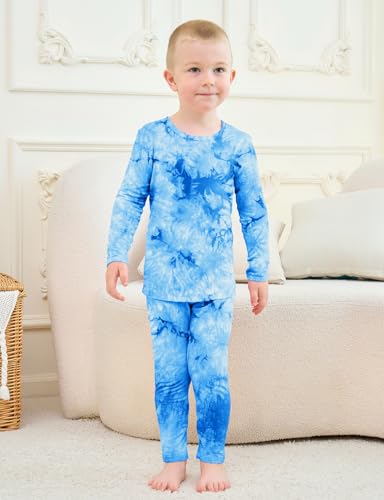 Jimonda Kids Toddler Soft Rayon From Bamboo Pajamas Long Sleeve Boys Girls Sleepwear Outdoor 4pcs Set Tops&Pants Tie Dye Pj3