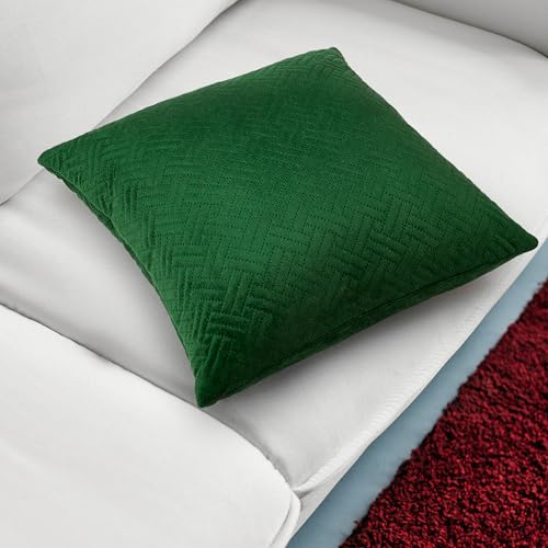 Image of Encasa XO Quilted Velvet Cushion Covers, Pillow Covers, No Inserts Green | 18 inchx18 inch | Double Sided Texture | Hidden Zipper | Machine Washable | Set of 2
