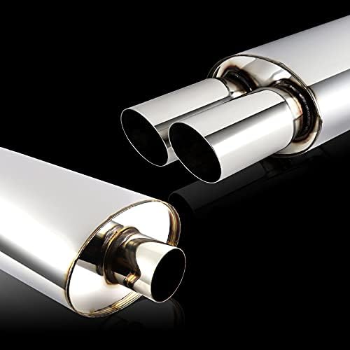 Universal 2.5" Inlet 3" Outlet Dual Exhaust Tip Muffler Stainless Steel Universal 20.5" Length, Dual Slant Tip, Weld On, Exhaust Resonator Muffler (DTM-Style)