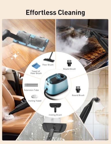 Image of Carpet Steam Cleaner for Home, 293F 58 PSI Powerful Multipurpose Handheld Steam Mop, 21 Attachments, 50Oz Capacity, Heavy Duty Steamer for Carpets, Floors, Cars, Tiles, Crack Cleaning, Turquoise