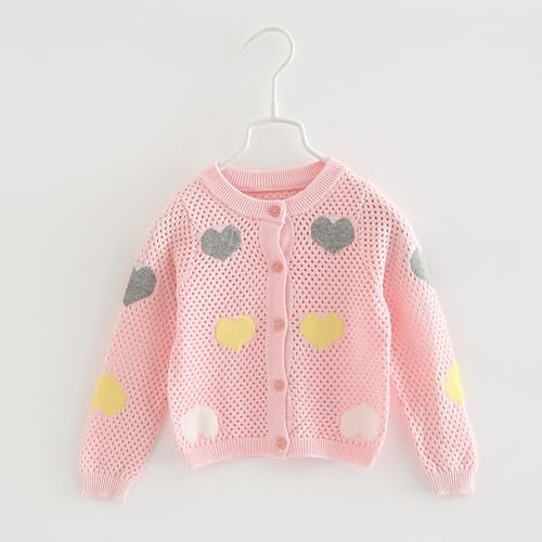 Kids Girls Cardigan Knit Sweaters Cute Heart Print Long Sleeve Crewneck Button Down Shirts Fall Winter Clothes2
