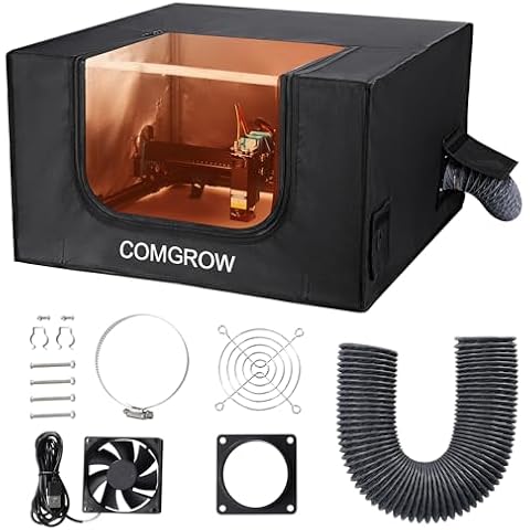 Comgrow Laser Engrave Enclosure, 700*700*400mm Laser Engraving Machine Protective Cover with Exhaust Fan LED Light 2M Nylon Exhaust Pipe Insulates Against Smoke and Odors,for Most Laser Cutter Machine Cover