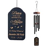 Memorial Wind Chime Personalized with Name & Date, in Loving Memory - Sympathy Gifts - Keepsake Loss of Beloved One - Listen to The Wind and Think of Me Wind Chime - Black