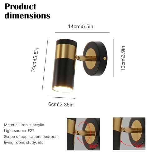 Lámpara de lectura de montaje en pared con apliques de pared E27 y rotación de 360° 7