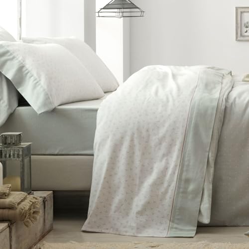 Burrito Blanco | Sábanas de Franela de algodón | Cama de 150cm. (+Medidas Disponibles) | Diseño 576 | Color Laurel (150x190/200cm.)