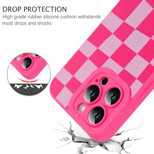 Image of ZIYE for iPhone 15 Pro Max Case Hot Pink Grids Plaid Checkerboard Pattern