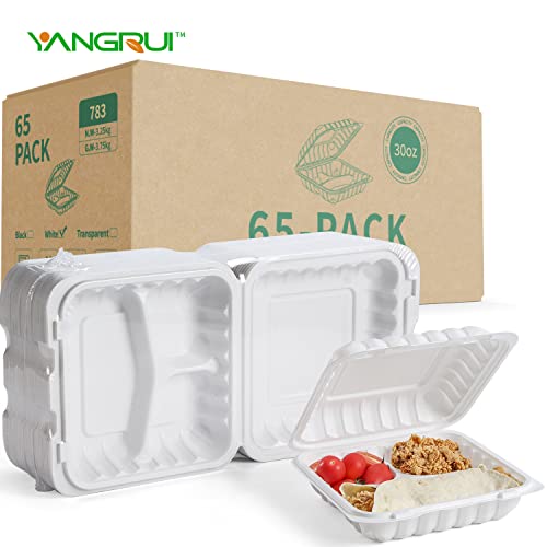 Yangrui Clamshell Food Containers, 65 Pack 7.8 Inch Bpa Free Reusable To Go Containers 30 Oz Shrink Wrap 3 Compartment Freezer And Microwave Safe Take Out Containers #TOP5