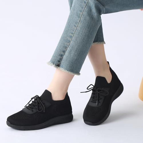 Image of Sneakers for Women Casual Lightweight Standing All Day Tennis Walking Shoes Black Non Slip Work Nursing Shoes