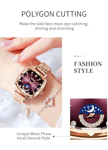 Image of LONGBO Labaoli Women Stainless Steel Watches Analog Rose Gold Band and Square Dial Women's Watch for Girls &Miss & Ladies Diamond Studded with Stylish Watches Waterproof | Gift for Wife | Gift for Sister