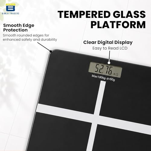 Image of Btag Premium Digital Body Weight Scale | 26x26 cm Wide Platform | Clear LCD Display | Anti-Skid Base | 180 kg Capacity Cross Design (Black)