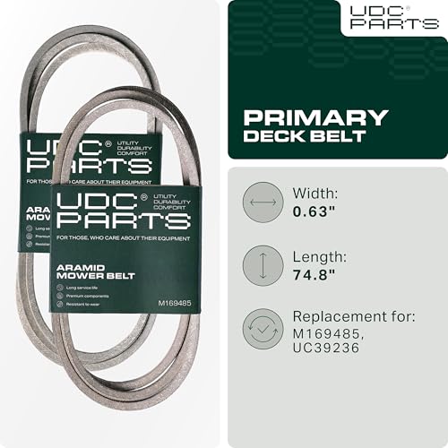 Image of UDC Parts M169485 Primary Deck Belt Replacement for John Deere UC39236 X380 X384 X390 X394 X570 X580 X584 X330 X350 X354 X370 X590 / Aramid Cord / 74.80 inches