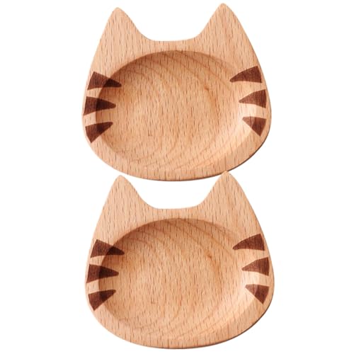 DECORNIJIA 2個 猫モチーフの木製調味料皿 小型で持ち運び便利なディッピングボウル 前菜やスナック用 食器収納も簡単な重ね置き可能デザイン