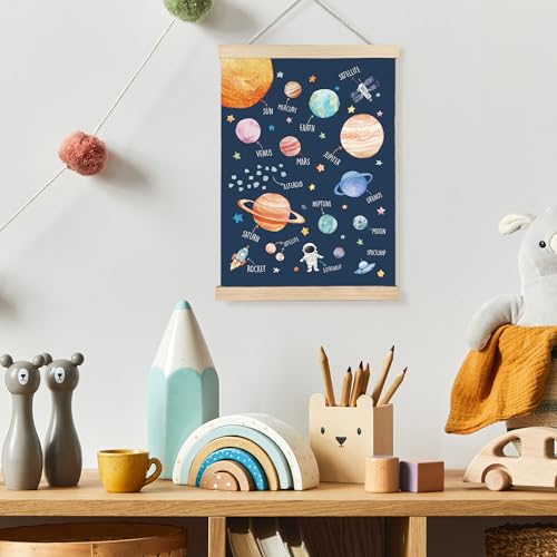 Image of PQKIY Space Nursery Wall Art Poster Hanger Frame 12x16 in, Watercolor Outer Space Solar System Planet Wall Decor Canvas Prints for Nursery Boys Kids Room Bedroom Playroom Classroom
