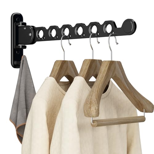 Danpoo Clothes Drying Rack Foldable Wall Mounted Laundry Drying Rack Clothing Coat Hanger Clothes Dryer Black