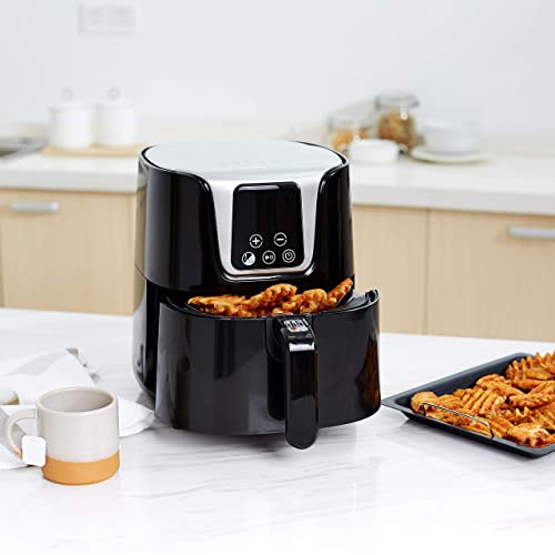 Amazon Basics – Heißluftfritteuse, kompakt, 4 l, multifunktional, digita, Schwarz/Chrom – Bild 3