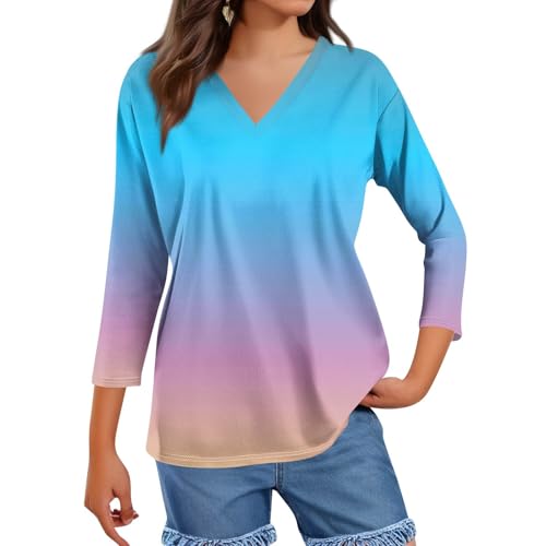 HTHLVMD Womens 3/4 Length Sleeve Tunic Tops Summer Fall Outfits 2025 Three Quarter Sleeve Casual V Neck T Shirts for Women