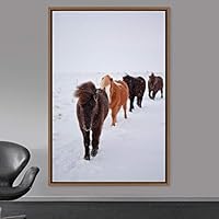 Framed Canvas Wall Art Herd of Horses Animals Dramatic Farmhouse/Country Horse Living Room Multicolor Photography - 16x24 inches