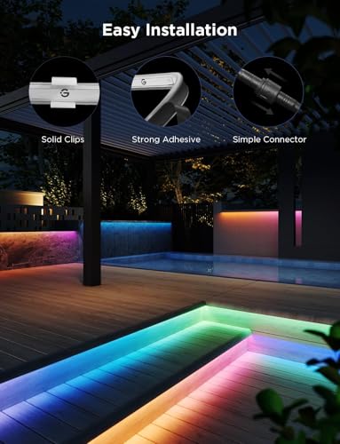 Image of Govee Outdoor LED Strip Lights RGBIC with Warm and Cold White, 65.6ft 2.4G WiFi Smart Outdoor Lights, IP65 Waterproof, Work with Alexa and Google Assistant, App Control, for Porch, Patio, Eave, Party | Smart 2.4G WiFi LED Light, IP65 Waterproof, Compatible with Alexa and Google Assistant, App Control, for Porch, Patio, Eave