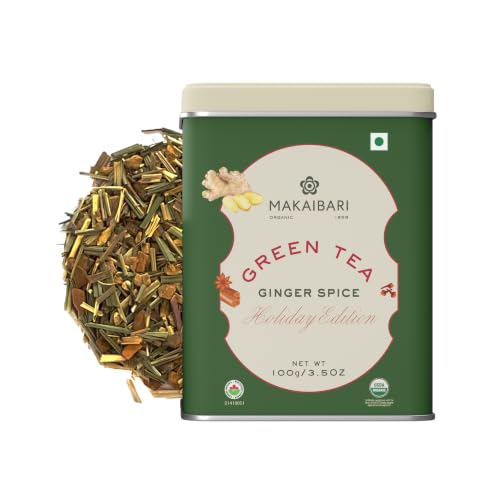 Image of Makaibari Holiday Edition : Ginger Spice Green Tea | USDA Certified Premium Green Tea | Anti-Oxidants, Immunity Booster | Tin Caddy | 100