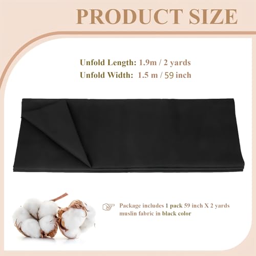 Image of 100% Cotton Muslin Fabric, 59 Inch X 2 Yards Black Fabric by The Yard