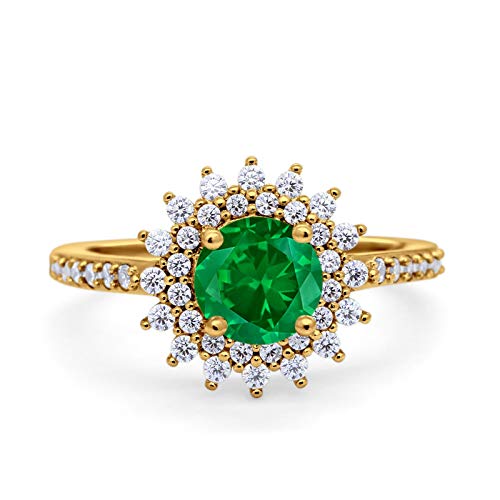 Blue Apple Co. Halo Starburst Flower Wedding Engagement Ring Round Simulated Cubic Zirconia 925 Sterling Silver