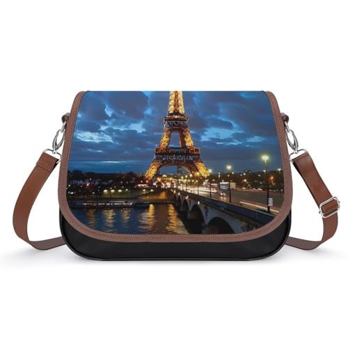Eiffel Tower Paris Night Crossbody Purses for Women with Adjustable Strap, Retro Trendy Tote Handbag Shoulder Bag