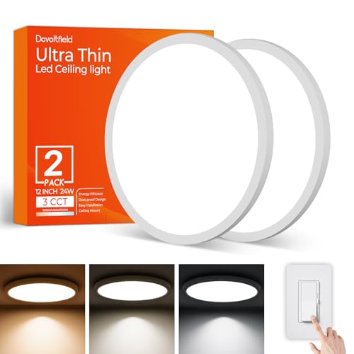 2Pack 12Inch LED Flush Mount Ceiling Light Fixture,24W 2400LM,Dimmable CCT