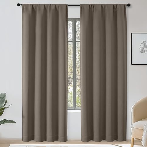 OWENIE Latte Blackout Curtains for Bedroom 84 Inch Long 2 Panels Set