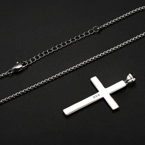 KRFY 925 Sterling Silver Polished Beveled Edge Cross Pendant Necklace for Men Women 5mm Stainless Steel Diamond-Cut Figaro Cross Chain Necklace 16/18/20/22/24/26/30 Inches
