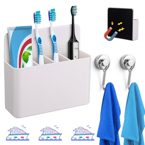 Palksky Magnetic Toothbrush Holder for Cruise Essentials 2025 Tooth Brush Organizer with 2 Magnetic Hooks for Alaska/Caribbean Cruise Must Have
