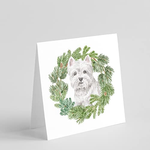 Caroline's Treasures CK8891GC55 West Highland White Terrier Sitting Pretty Christmas Wreath Square Greeting Cards and Envelopes Pack of 8 Blank Cards with Envelopes Blank Thank You Note Greeting Cards