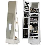 MASMIRE 360° Swivel Mirror with Storage Jewelry Cabinet Standing With Touch Screen Built-In Light Mi
