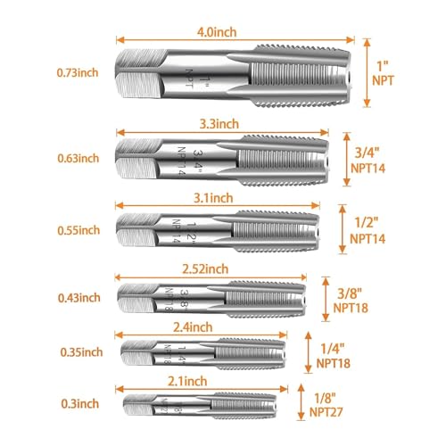NPT Rohrgewindebohrer Set 6 teilig 1 Zoll 3/4 1/2 3/8 1/4 1/8 Zoll Gewindeschneider Innengewinde