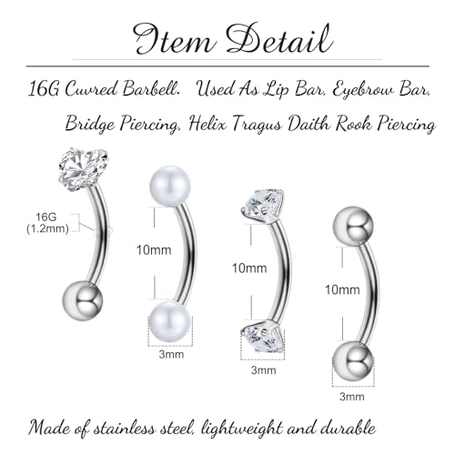 Besyvvin Zakrzywiony pręt do brwi i wargi, kolczyk typu Rook, Daith, Helix, stal nierdzewna, 16G, kolczyk typu banana, srebrny, złoty, 8mm, 8mm x 1.2mm, Stal nierdzewna