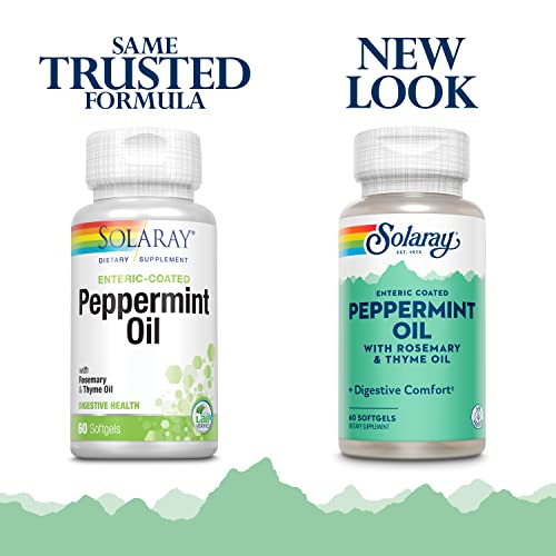 Image of SOLARAY Peppermint Oil with Rosemary Oil & Thyme Oil - Soothing Formula Supports Digestive Comfort for Adults - Enteric Coated - 60 Servings, 60 Softgels