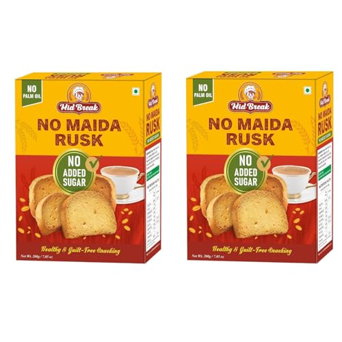 Image of MidBreak No Added Sugar Rusk 200g *Pack of 2 | Elaichi Flavoured Crispy Toast | Handmade Eggless Healthy Tea-Time Snack