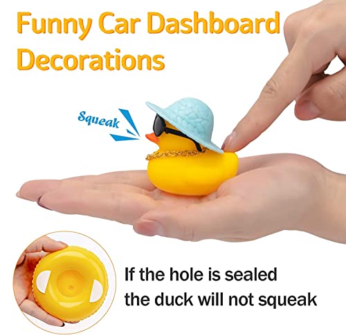 Image of wonuu Car Rubber Duck, Yellow Duck Decoration Dashboard with Sun Hat Swim Ring Necklace Sunglasses for Car Dashboard Decorations