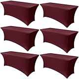 Obstal 6 Pack Stretch Spandex Table Covers for 6 Foot Tables - 6 FT Universal Rectangular Fitted Tablecloth Protector for Wedding, Banquet, Party, 72 Length x 30 Width x 30 Height Inches, Wine Red