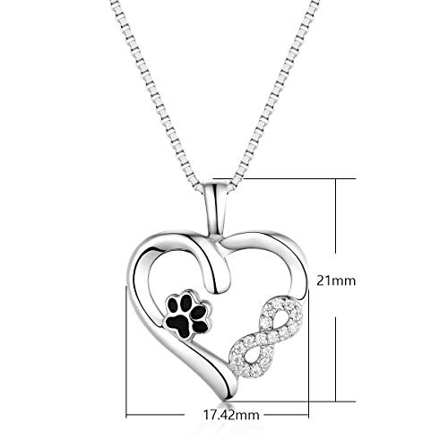 Halskette Silber 925 Damen Kette Silber Tier Pfotenabdruck Unendlichkeit Liebe Herz Anhänger Lange Halskette Silber zu Weihnachten Geschenk Valentinstag Jubiläum Jubiläen