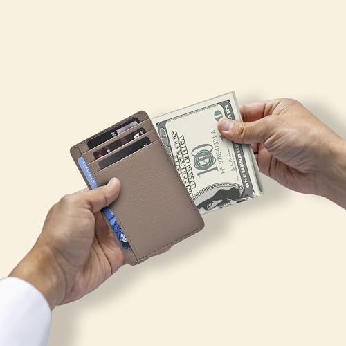 Image of Oak Leathers Leather Slim Minimalist Wallet for Men & Women RFID Front Pocket Leather Card Holder Wallets (Nude)