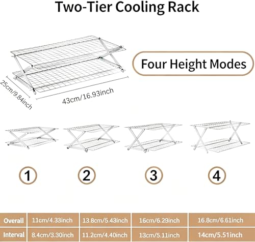 Aivralume Collapsible Cooling Rack with Adjustable 3 Setting, Wire Cooling Roasting Cooking Baking Drying Rack for Cookies Bread Turkey, Candy, Fruit, Snacks (Silver- 2 Tier) by Aivralume - Image 2