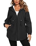 【Impermeabile da donna alla moda】 design lungo della giacca a vento,cappuccio a maniche lunghe, polsini elastici, pratiche ampie tasche. Stile semplice di colore puro.