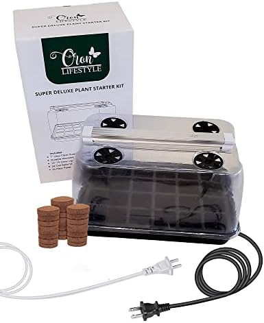 Oron Lifestyle Seed Stater Kit / Tray: Durable, Full Spectrum Grow Light, Adjustable Starter Peat Pellets Pods, 24 Cell Black Base Transparent Cover 15.75 inches x 10.01 inches x 6.93 inches