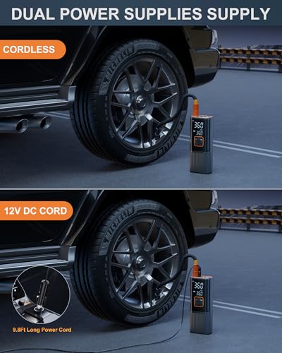 Tire Inflator Portable Air Compressor, 180 PSI Portable Air Compressor, 6X Faster Tire Inflator for Car, Air Pump for Car Tires, Motor, Bicycle, Balls and More-Dark Black - Image 5