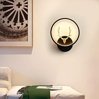 blissbells Metal LED Stag Wall Lamp (Stag Circle), Black - image, photos
