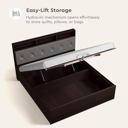 Image of Interio by Godrej Bed Upmods Lattice King Size Engineered Wood Bed with Hydraulic Storage, 1-Year Warranty, Cinnamon & Gun Metal, Metal & Particle Board