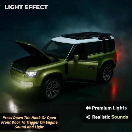 Image of GRAPHENE 1:32 Land Rover Defender Die Cast SUV Scale Realistic Miniature Model Vehicle Toy Alloy Metal Friction Car Pull Back Action Openable Doors with Light & Music Best Gifts for Kids