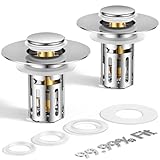 (2 Pc) All Metal Bathroom Sink Stopper Fit 99% - 3 in 1 Universal Pop Up Sink Stopper with Removable Stainless Steel Filter Basket Hair Catcher - for 1.1'' to 2.36'' Basin - Brass Core, 7000+ Tested