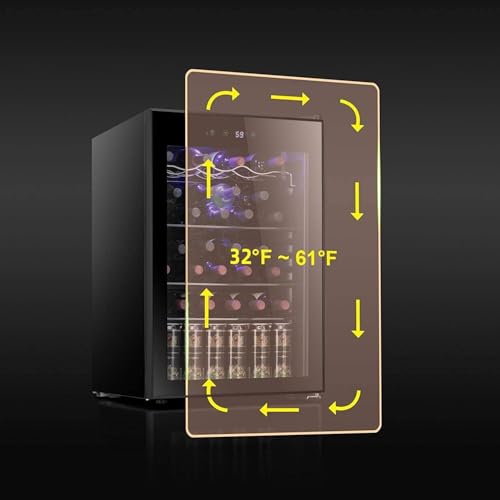 Image of Antarctic Star 36 Bottle Wine Cooler /Cabinet BeverageRefrigerator Small Mini Wine Cellar Beer Soda Bar Fridge Quiet Operation Compressor Adjust Temperature Freestanding Black, 4.4 Cu. ft