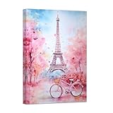 DOARTDO Eiffel Tower Wall Art Pink Abstract Paris Painting Pink Paris Theme Pictures Wall Decor for Girls Room Decor Framed (Pink - 1, 20.00' x 30.00')